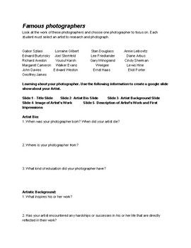 Preview of Photographer Artist Study Worksheet