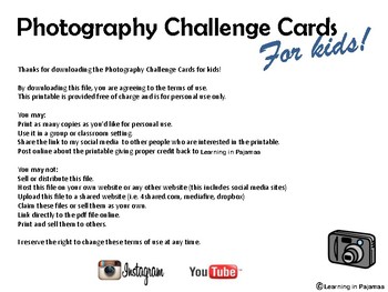 Preview of Photography Challenge Cards