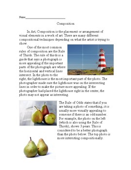 Preview of Photography Composition Worksheet and Questions