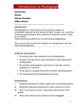 Preview of Photography Syllabus (DOC)