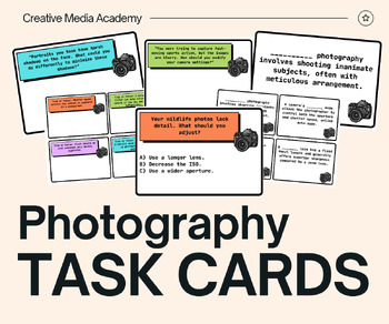 Preview of Photography Task Cards | +100 Questions on Photography