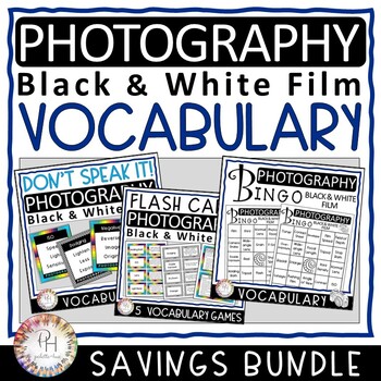 Preview of Photography Vocabulary Flash Cards, BINGO and DON'T SPEAK IT! Savings Bundle