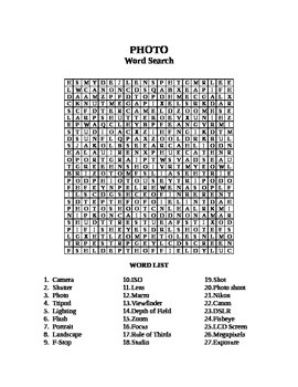 Preview of Photography Word Search