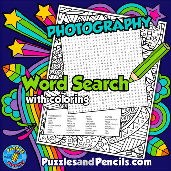 Preview of Photography Word Search Puzzle with Coloring Activity Page | Art Wordsearch