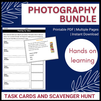 Preview of Photography activities with photo scavenger hunt and task cards bundle