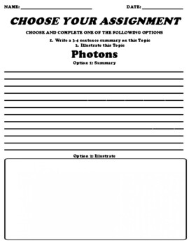 Preview of Photons Choice Board Worksheet