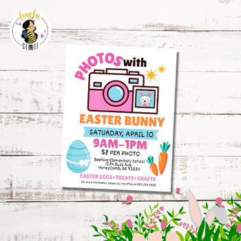 Preview of Photos with the Easter Bunny Flyer Editable Template, Easter Photo Fundraiser