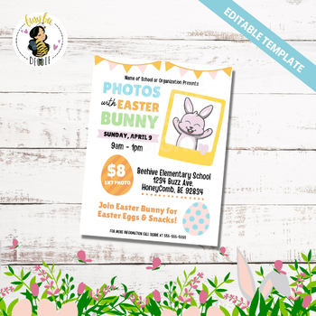 Preview of Photos with the Easter Bunny Flyer Editable Template, Spring Easter Fundraiser
