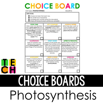 Preview of Photosynthesis Choice Board