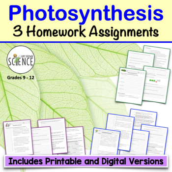 Preview of Photosynthesis Homework Worksheets