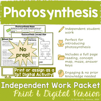 Preview of Photosynthesis Independent Work Packet - PRINT & DIGITAL