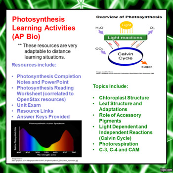 Preview of Photosynthesis Learning Package for AP Biology (Distance Learning)