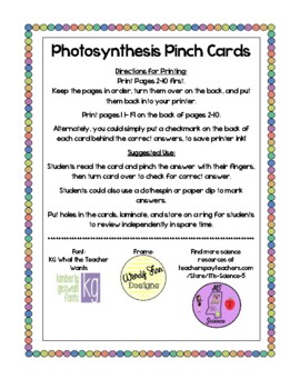 Preview of Photosynthesis Pinch Cards - MS Science Standard L.5.3A.1