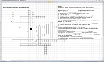 Preview of Photosynthesis Reactions Crossword Puzzle (electronically fillable/printable)
