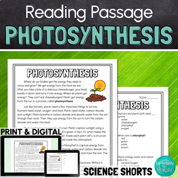 Preview of Photosynthesis Reading Comprehension Passage PRINT and DIGITAL