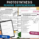 Photosynthesis Reading Comprehension Passage Quiz,Digital 