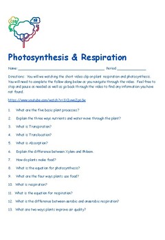 Preview of Photosynthesis & Respiration