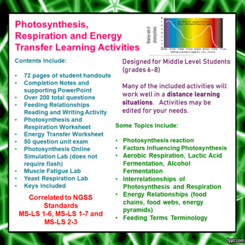 Preview of Photosynthesis/Respiration and Energy Learning Activities for MS Science (DL)