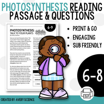 Preview of Photosynthesis Science Literacy Reading Passage and Questions