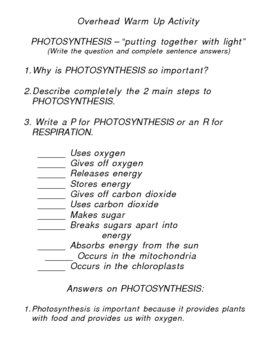 Preview of Photosynthesis Unit