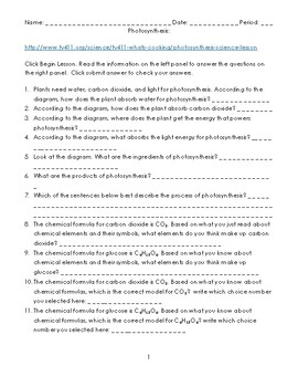 Preview of Photosynthesis WebQuest w/KEY