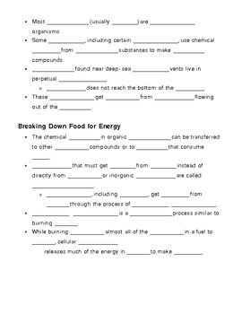 Photosynthesis and Cellular Respiration Notes Outline Lesson Plan