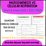 Photosynthesis vs. Cellular respiration: QUIZ / TASK