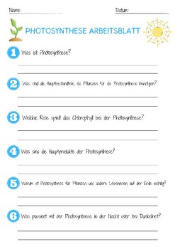 Preview of Photosynthesis worksheet 3rd grade & 4th grade biology with solutions