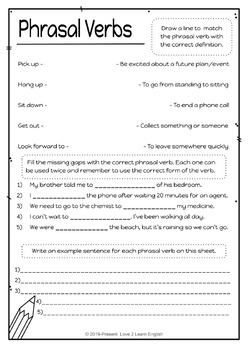 Phrasal Verb Worksheet FREEBIE by Love 2 Learn English | TpT