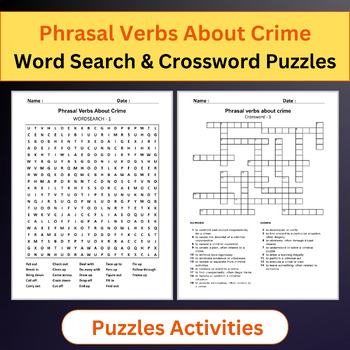 Preview of Phrasal Verbs About Crime | Word Search & Crossword Puzzles Activities