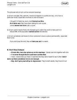 Phrasal Verbs - Give Up - Turn Out Worksheet by Langpill - English