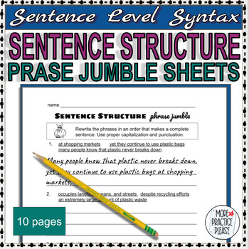 Preview of Scrambled Sentences Phrase Jumble Worksheets - Complex Sentence Structure