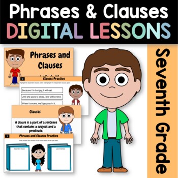 Preview of Phrases & Clauses 7th Grade Interactive Google Slides | Daily Grammar Practice