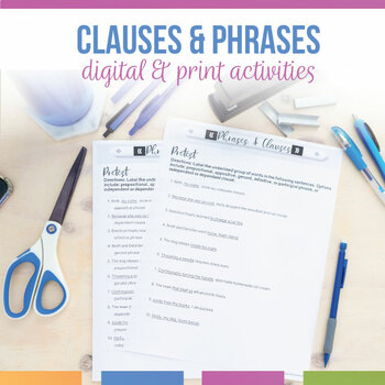Preview of Phrases and Clauses Grammar Worksheets, Presentation, Test, Flipping Book