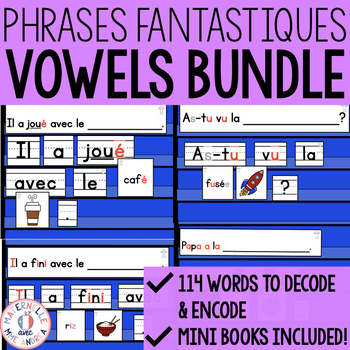 Preview of French Phonics Bundle - Decodable Pocket Chart Sentences - Blending with VOWELS