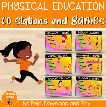 Preview of Phys Ed Games and Stations - 60 PE activities for Grades 1-6