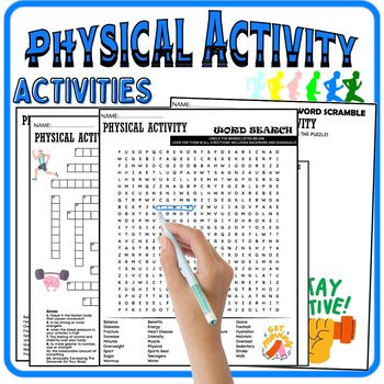 Preview of Physical Activity Worksheets,Vocabulary,Fitness, Sports,Wordsearch & Crosswords
