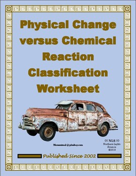 Preview of Physical Change versus Chemical Reaction Classification Worksheet