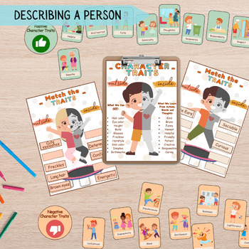 Preview of Physical & Character Traits Activity Flashcards Kids, How to Describe a Person