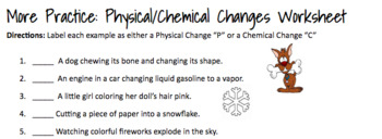 Physical/Chemical Change Worksheet by Middle School Science Help