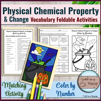 Preview of Physical Chemical Property & Change Foldable Vocabulary Match & Halloween CBN