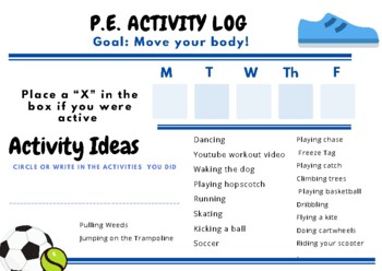 Preview of Physical Education: Activity Log