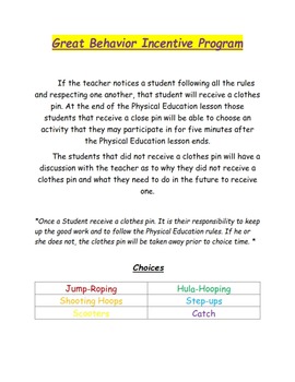 Preview of Physical Education Behavior Incentive Program