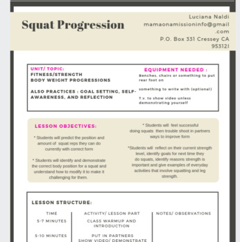 Preview of Physical Education - Body weight Squat Progression Lesson Plan