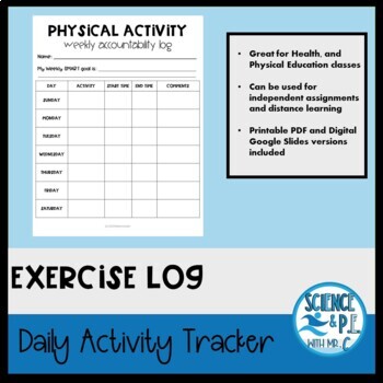 Preview of Physical Education: Fitness Exercise Log (Google Slides and PDF)