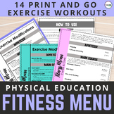 Physical Education Fitness Menu Workout Circuit and Exerci