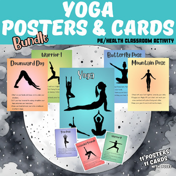 Preview of Physical Education & Health Education: Yoga Pose Posters & Cards Bundle