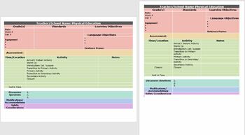 Preview of Physical Education Lesson Plan Template (with color-coded sections!)