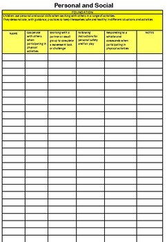 Physical Education Personal and Social Assessment Checklist by Mia Ami