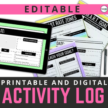 Preview of Physical Education Physical Activity Log , Goal Setting & Reflection | Editable